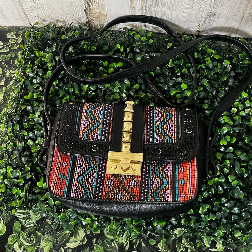 INC International Concepts Black and Red Geometric Crossbody Bag